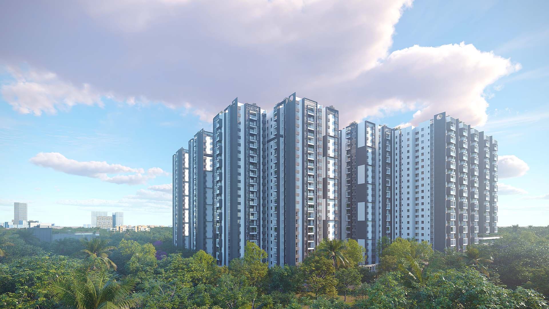 SBR One Residence towers amid landscaped greenery